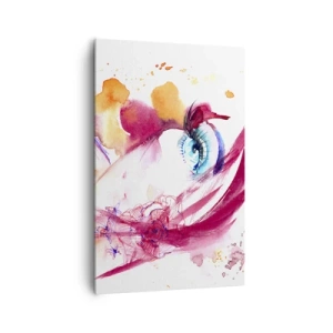 Impression sur toile - Image sur toile - Un visage abstrait avec des yeux expressifs et des accents rouges. - 80x120cm - Le monde prospère dans la proximité - Décoration murale moderne pour le salon et la chambre ARTTOR