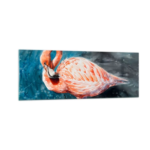 Impression sur verre - Image sur verre - Un flamant rose sur un fond bleu aquarelle - 140x50cm - Décoratif par nature - Décoration murale moderne pour le salon et la chambre ARTTOR