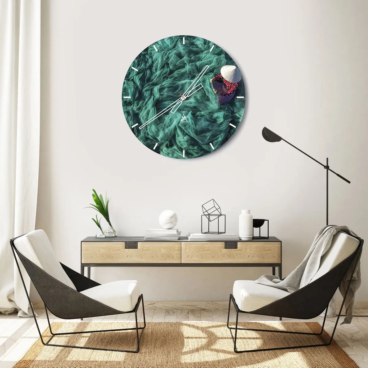 Horloge murale - Pendule murale - Dans une mer de filet - 40x40 cm