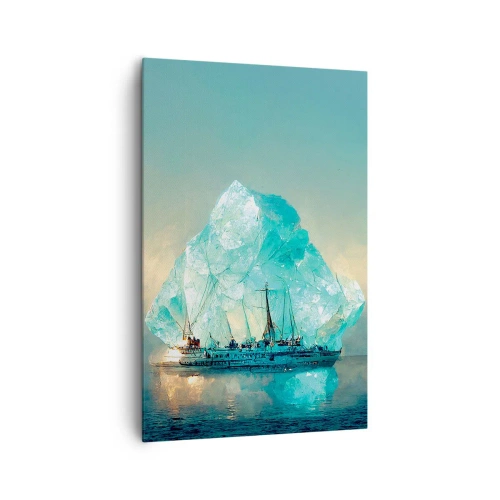 Impression sur toile - Image sur toile - Un navire avec un iceberg majestueux en arrière-plan - 80x120cm - Diamant arctique - Décoration murale moderne pour le salon et la chambre ARTTOR