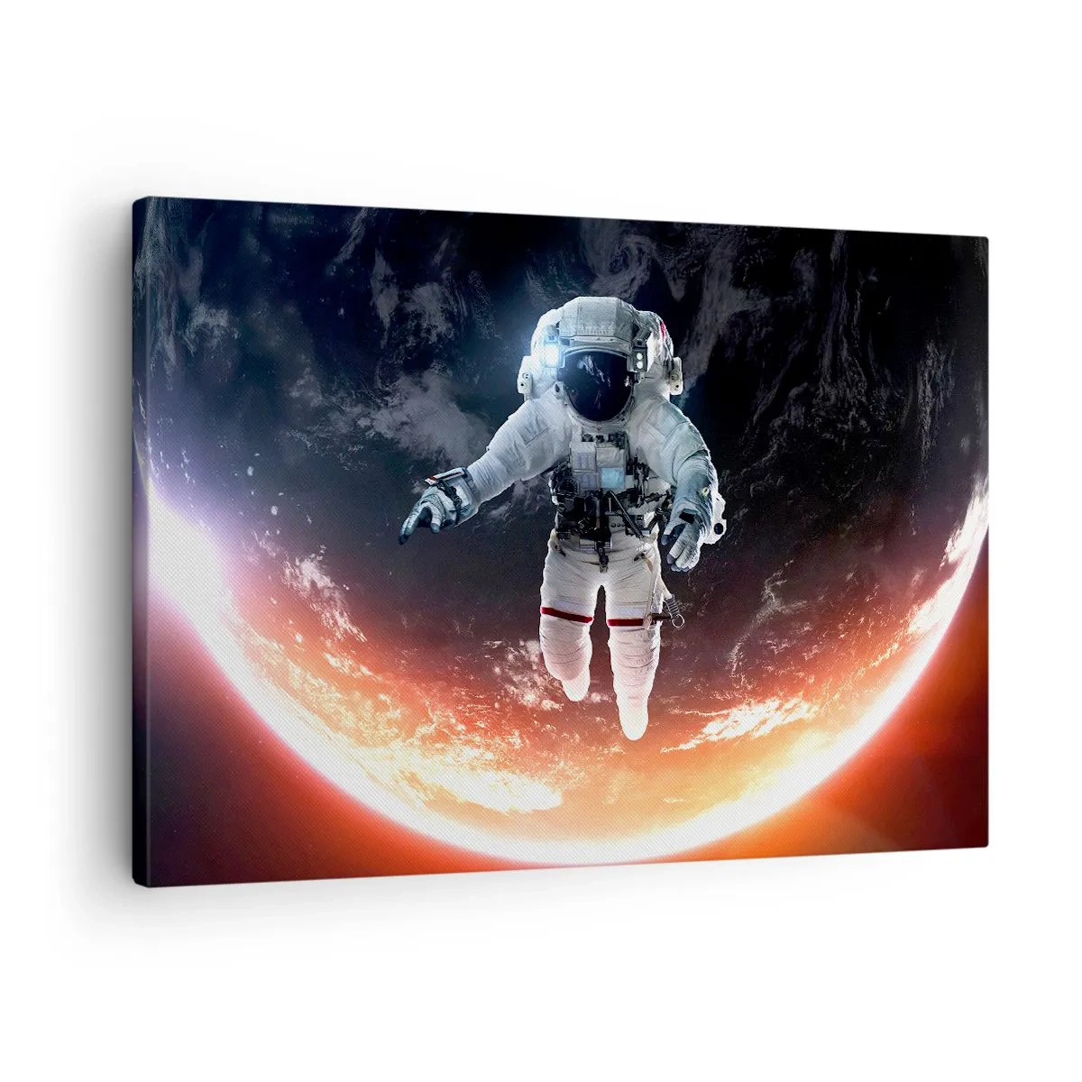 Impression sur toile - Image sur toile - Un astronaute flottant au-dessus d'une Terre éclairée par le soleil - 70x50cm - Puis-je rester un peu plus longtemps ? - Décoration murale moderne pour le salon et la chambre ARTTOR