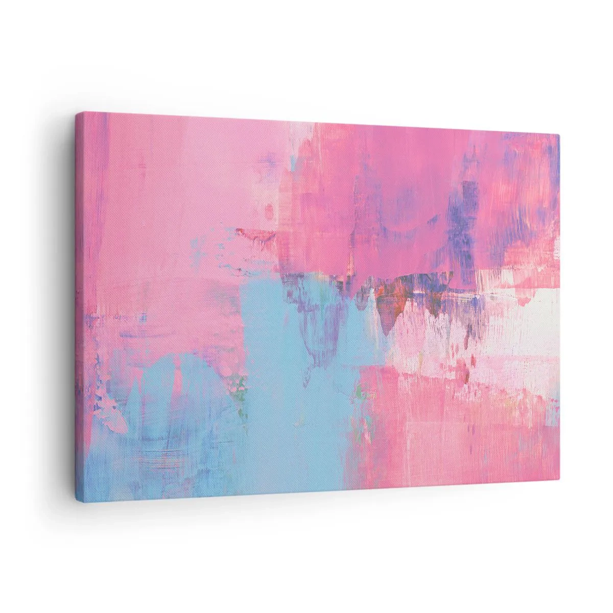 Impression sur toile - Image sur toile - Composition abstraite en rose et bleu - 70x50cm - Du rose, du bleu et une pincée de lumière - Décoration murale moderne pour le salon et la chambre ARTTOR