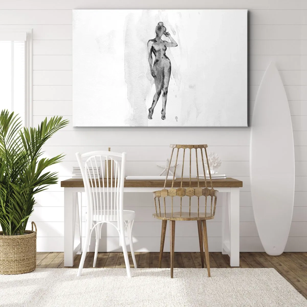 Impression sur toile - Image sur toile - Croquis d'une silhouette de femme en nuances de gris - 70x50cm - Etude de l'idéal de la féminité - Décoration murale moderne pour le salon et la chambre ARTTOR