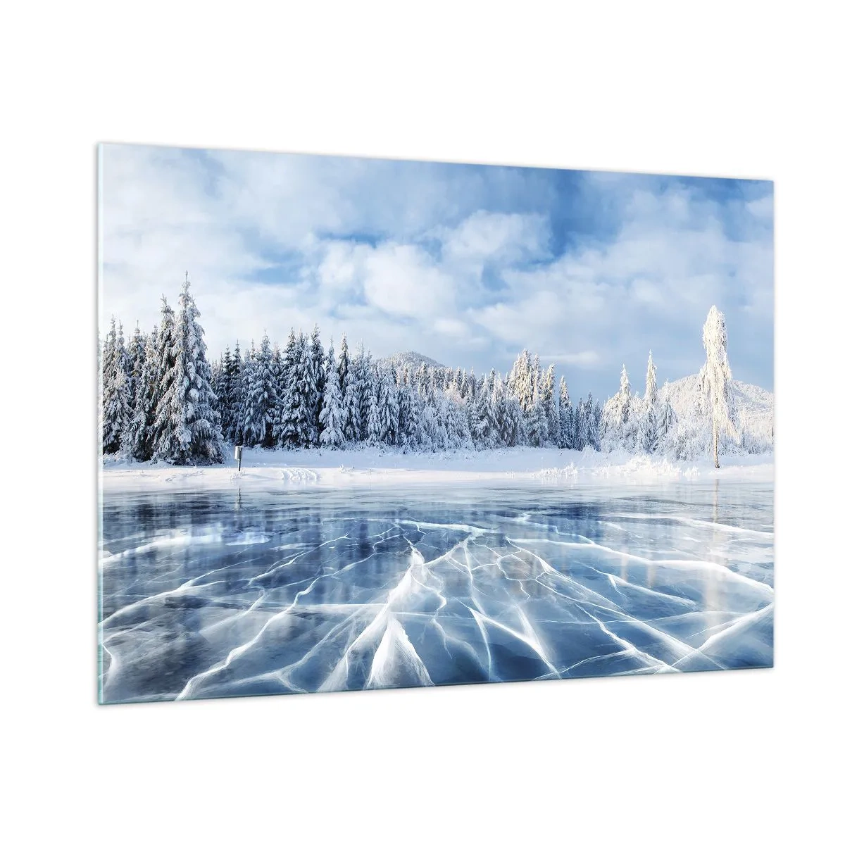 Impression sur verre - Image sur verre - Un lac gelé entouré d'une forêt hivernale - 100x70cm - Vue éblouissante et cristalline - Décoration murale moderne pour le salon et la chambre ARTTOR