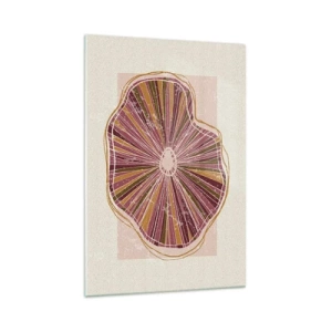 Impression sur verre - Image sur verre - Motif abstrait de tranches d'arbre dans des tons roses - 70x100cm - Abstraction rayonnante - Décoration murale moderne pour le salon et la chambre ARTTOR