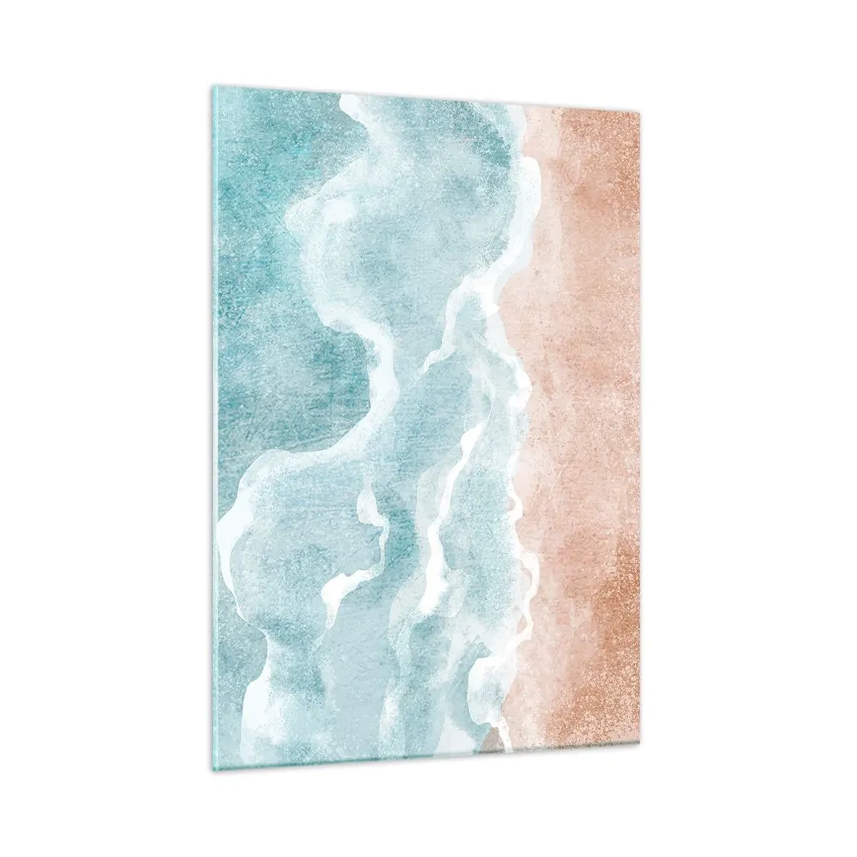 Impression sur verre - Image sur verre - Des vagues pastel dans les tons bleus et beiges créent une abstraction nuageuse. - 50x70cm - Abstraction du nuage - Décoration murale moderne pour le salon et la chambre ARTTOR