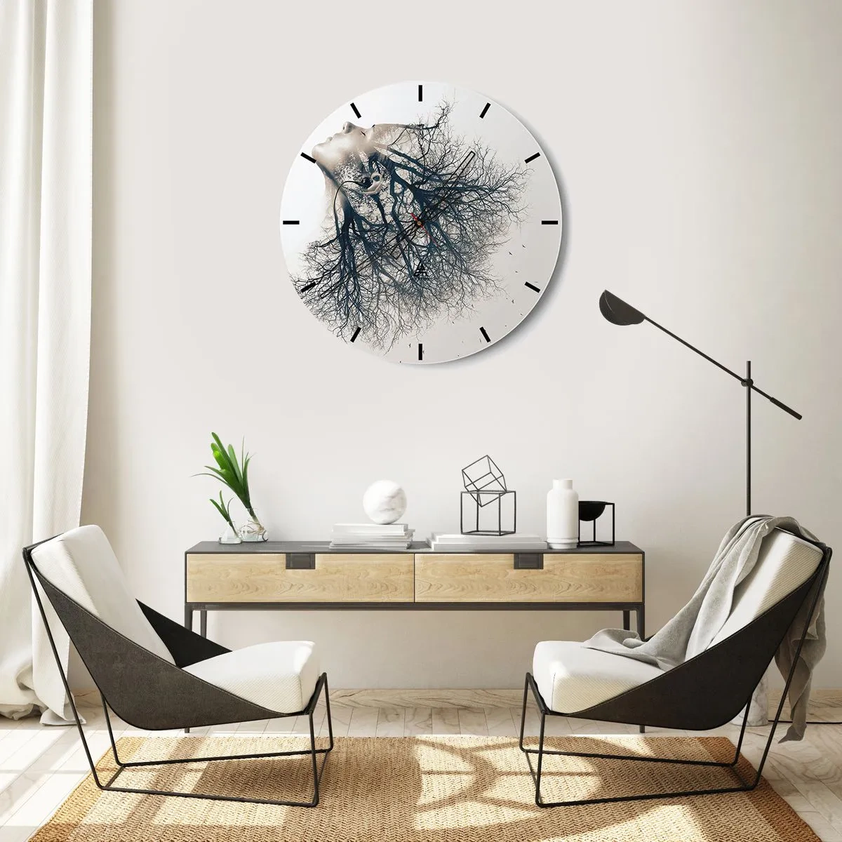 Horloge murale - Pendule murale - Silhouette artistique d'une femme avec une couronne d'arbre comme cheveux - 30x30cm - Écouter le murmure des arbres - Décoration murale moderne pour le salon, la cuisine et la chambre ARTTOR