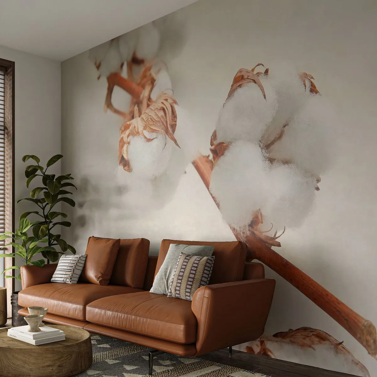 Papier Peint Photo Premium Sand - Un brin de coton sur un fond clair et naturel - 100x70cm - Seulement caliner - Décoration murale moderne pour le salon et la chambre ARTTOR
