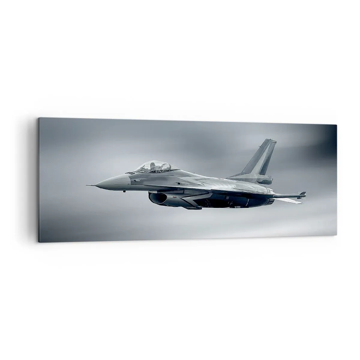 Impression sur toile - Image sur toile - Un avion de chasse en vol contre un ciel nuageux - 140x50cm - Acceptez-vous le défi? - Décoration murale moderne pour le salon et la chambre ARTTOR