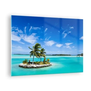 Impression sur verre - Image sur verre - Une île tropicale sur fond d'océan turquoise - 70x50cm - Paradis sur Terre - Décoration murale moderne pour le salon et la chambre ARTTOR