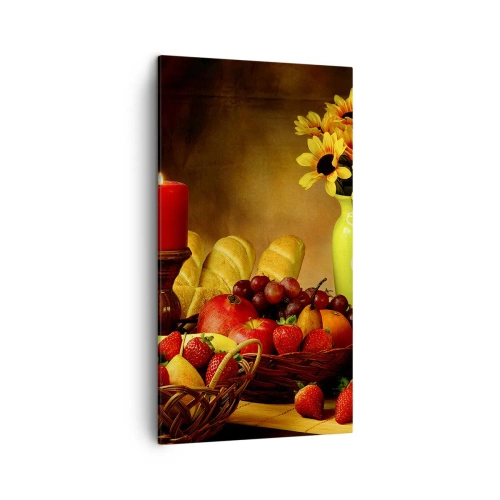 Impression sur toile - Image sur toile - Nature morte de pain et de fruits - 45x80 cm