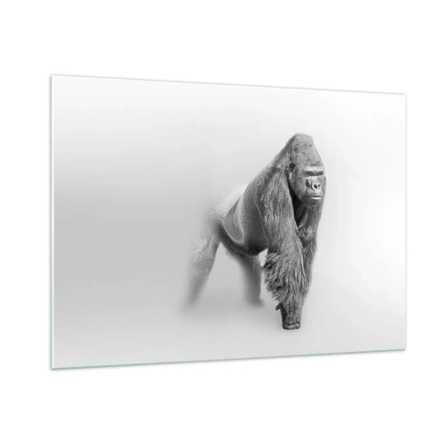 Impression sur verre - Image sur verre - Portrait noir et blanc d'un gorille majestueux sur fond blanc - 100x70cm - Confiant en sa force - Décoration murale moderne pour le salon et la chambre ARTTOR