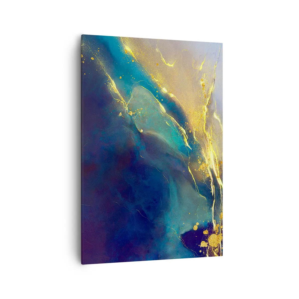 Impression sur toile - Image sur toile - Composition abstraite dans les tons bleu et or sur toile - 70x100cm - Coulée d'or - Décoration murale moderne pour le salon et la chambre ARTTOR