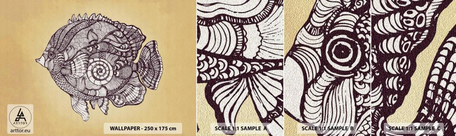Échantillon De Papier Peint Standard Eco - D'un océan d'ornements - Poisson, Ornement, Décoration - 100x30 cm