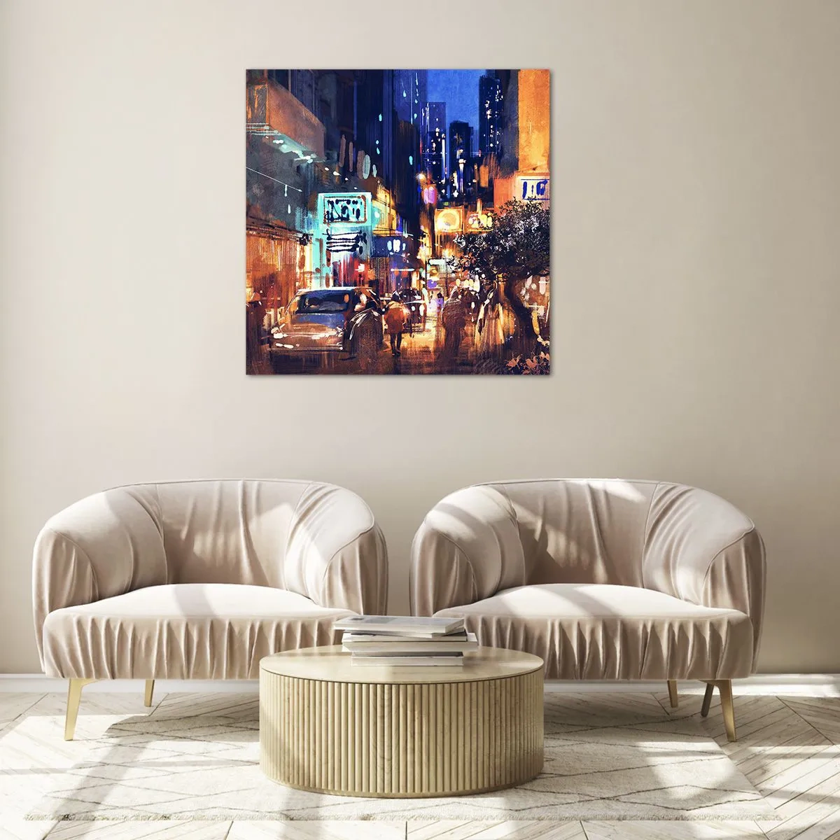 Impression sur verre - Image sur verre - Et la ville ne dort pas - 60x60 cm