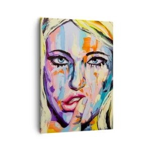 Impression sur toile - Image sur toile - Portrait coloré d'une femme dans un style abstrait - 50x70cm - Regarde-la droit dans les yeux - Décoration murale moderne pour le salon et la chambre ARTTOR