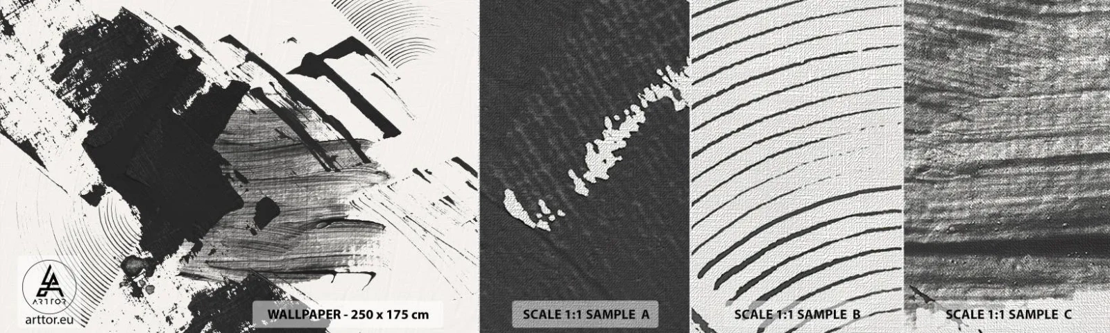 Échantillon de Papier Peint Premium Canvas - Abstraction – expression du noir - Morceau, Moderne, Noir et blanc - 100x30 cm