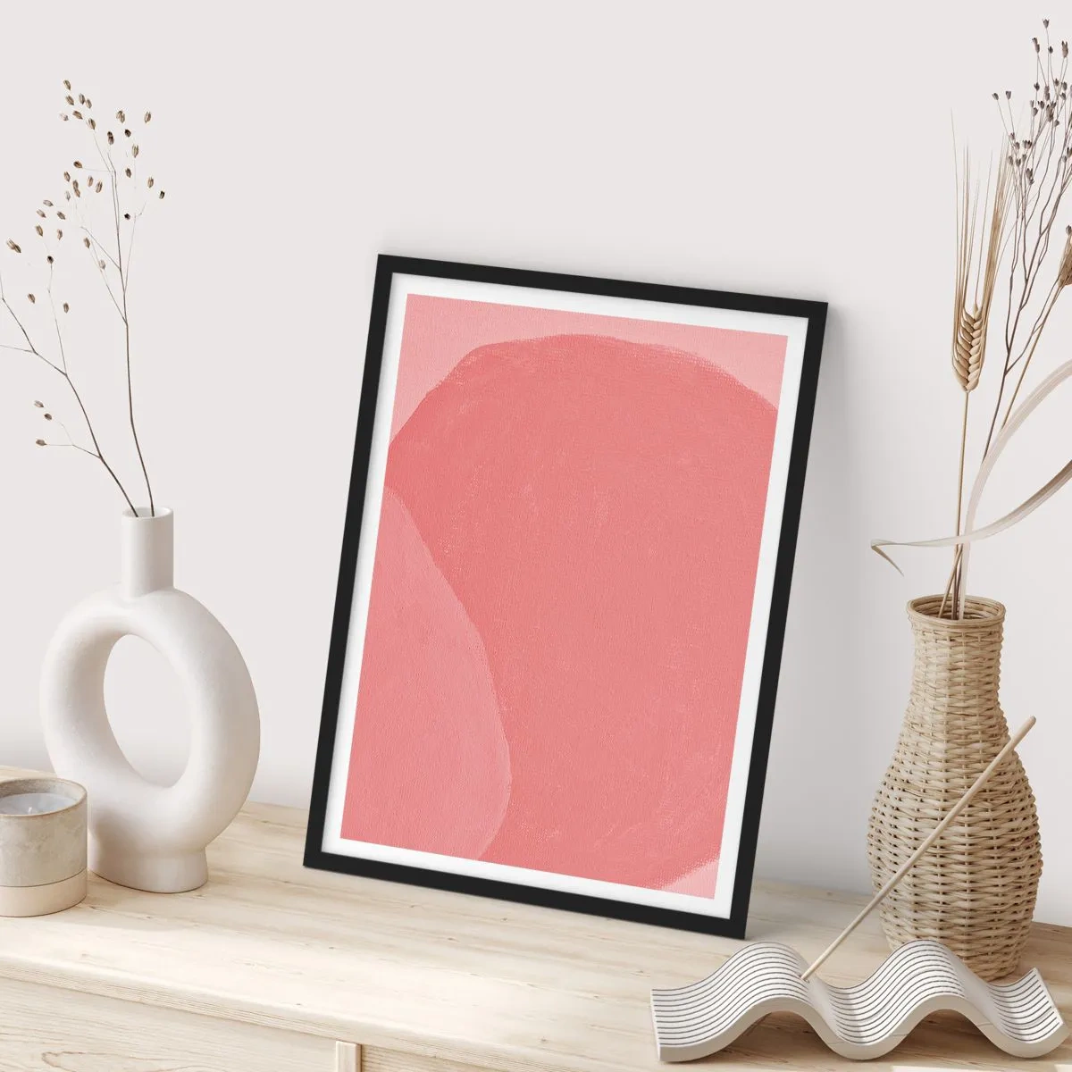 Affiche dans un cadre noir - Poster - Composition organique en rose - 70x100 cm
