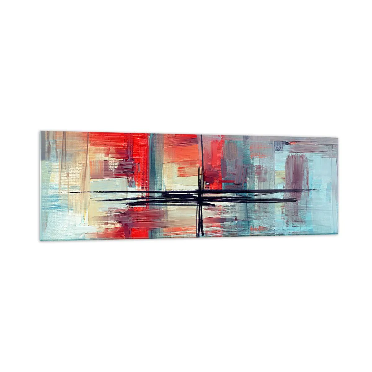 Impression sur verre - Image sur verre - Une composition abstraite aux couleurs intenses, aux lignes et aux formes géométriques. - 160x50cm - Un paysage dans une dimension inconnue - Décoration murale moderne pour le salon et la chambre ARTTOR
