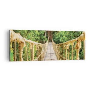 Impression sur toile - Image sur toile - Un pont suspendu dans une forêt tropicale pleine de verdure - 140x50cm - Suspendu dans la nature - Décoration murale moderne pour le salon et la chambre ARTTOR