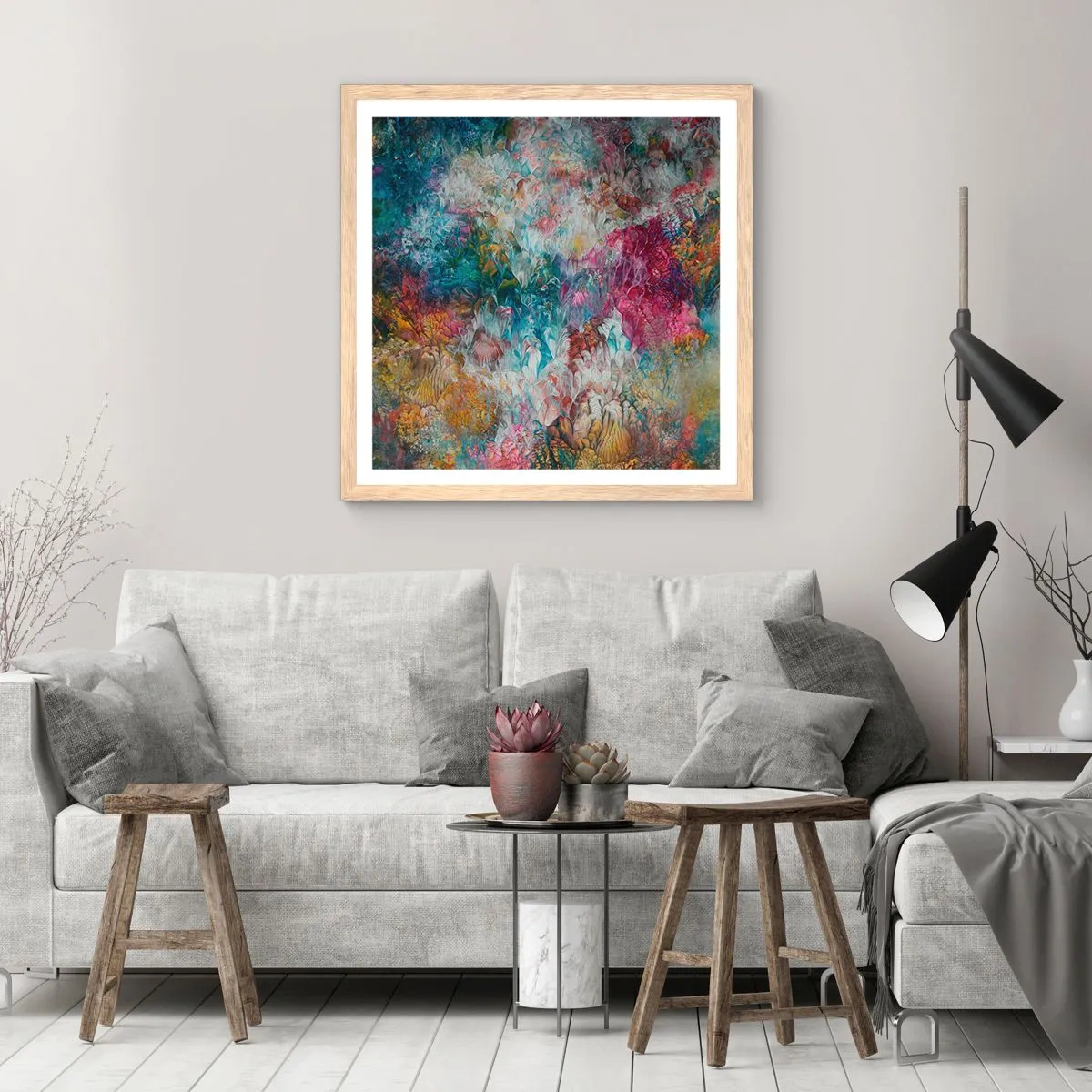 Affiche dans un chêne clair - Poster - En pleine floraison - 50x50 cm