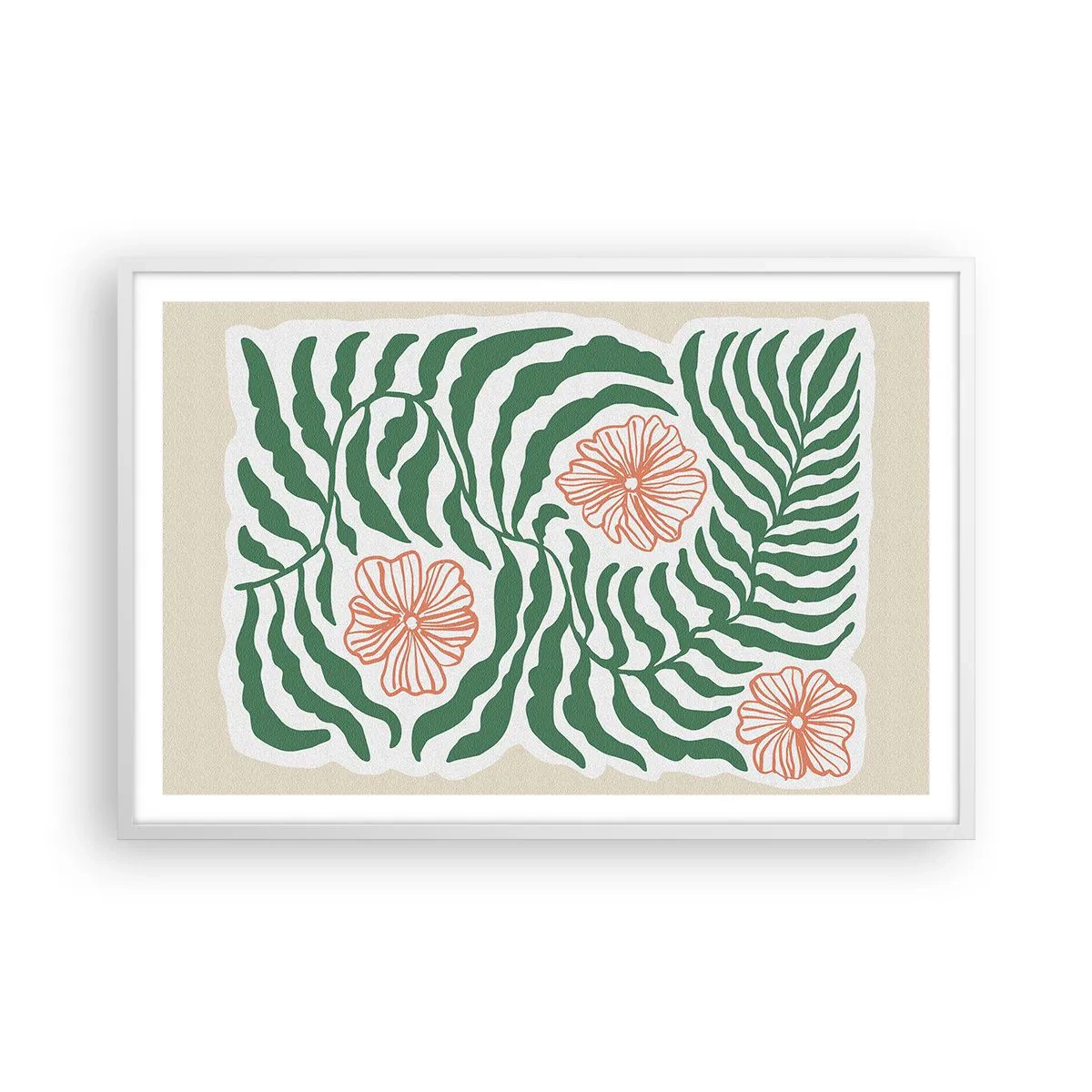 Affiche dans un cadre blanc - Poster - Fleurit en vert - 91x61 cm