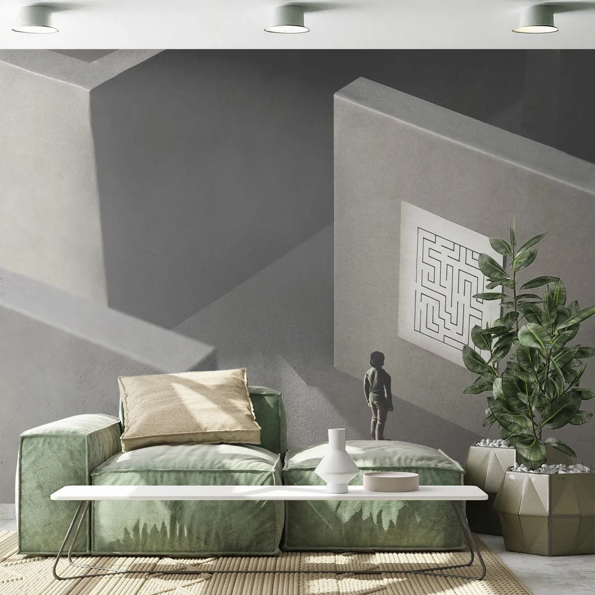 Papier Peint Photo Premium Canvas - Une figure dans un labyrinthe regardant une carte suspendue - 100x70cm - Mais où suis-je? - Décoration murale moderne pour le salon et la chambre ARTTOR