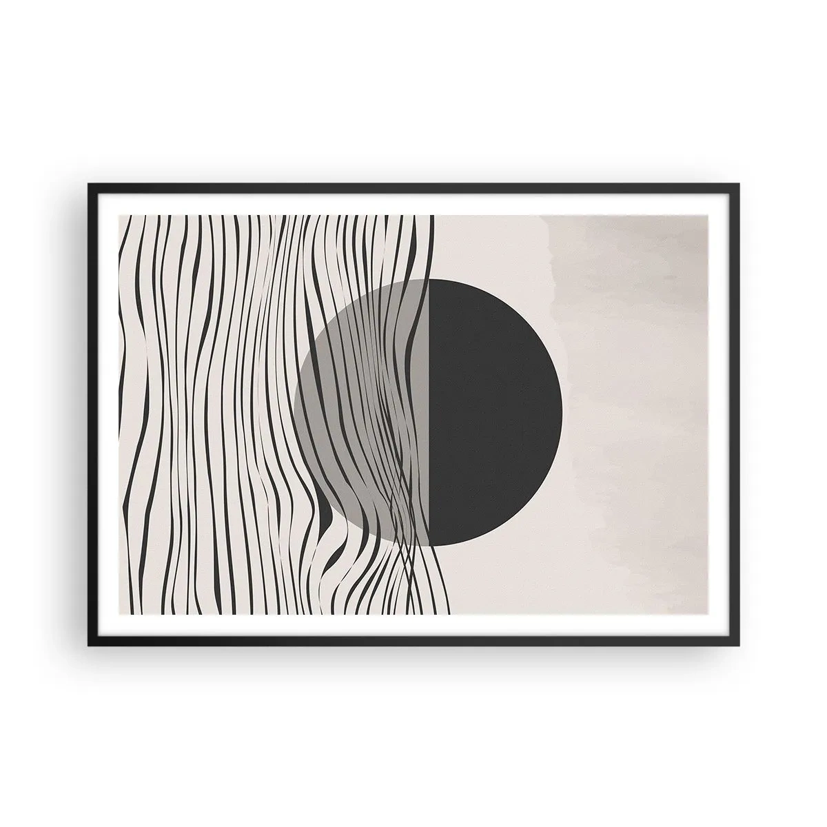 Affiche dans un cadre noir - Poster - Lignes abstraites et formes géométriques aux couleurs douces - 100x70cm - Demi composition - Décoration murale moderne pour le salon et la chambre ARTTOR