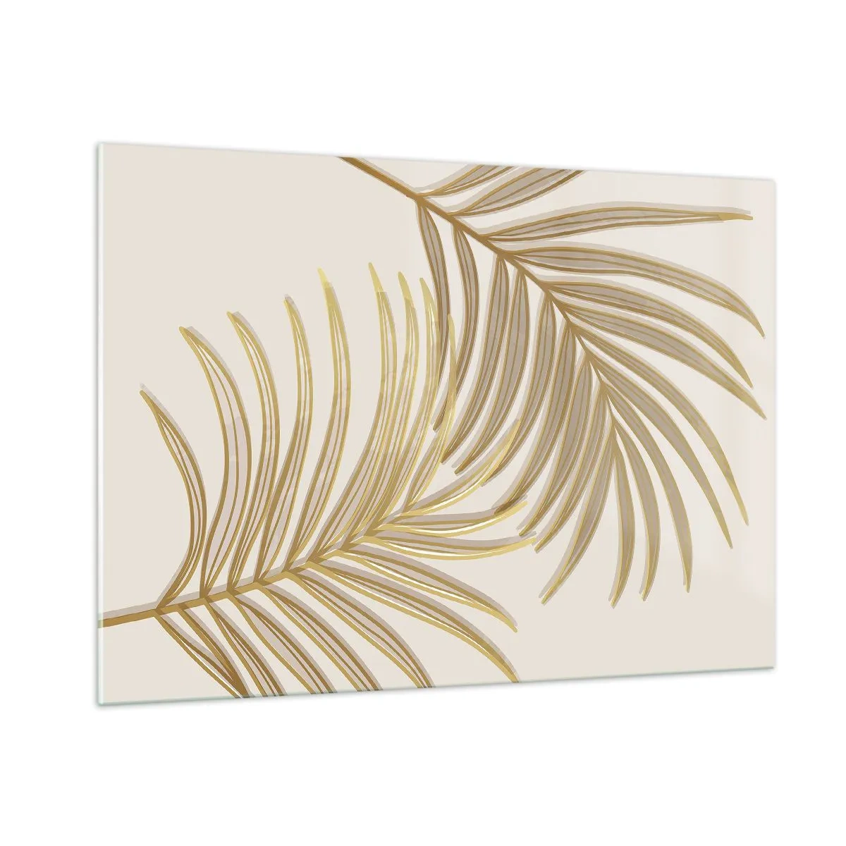 Impression sur verre - Image sur verre - Feuilles de palmier dorées sur fond clair - 100x70cm - Palme d'or! - Décoration murale moderne pour le salon et la chambre ARTTOR