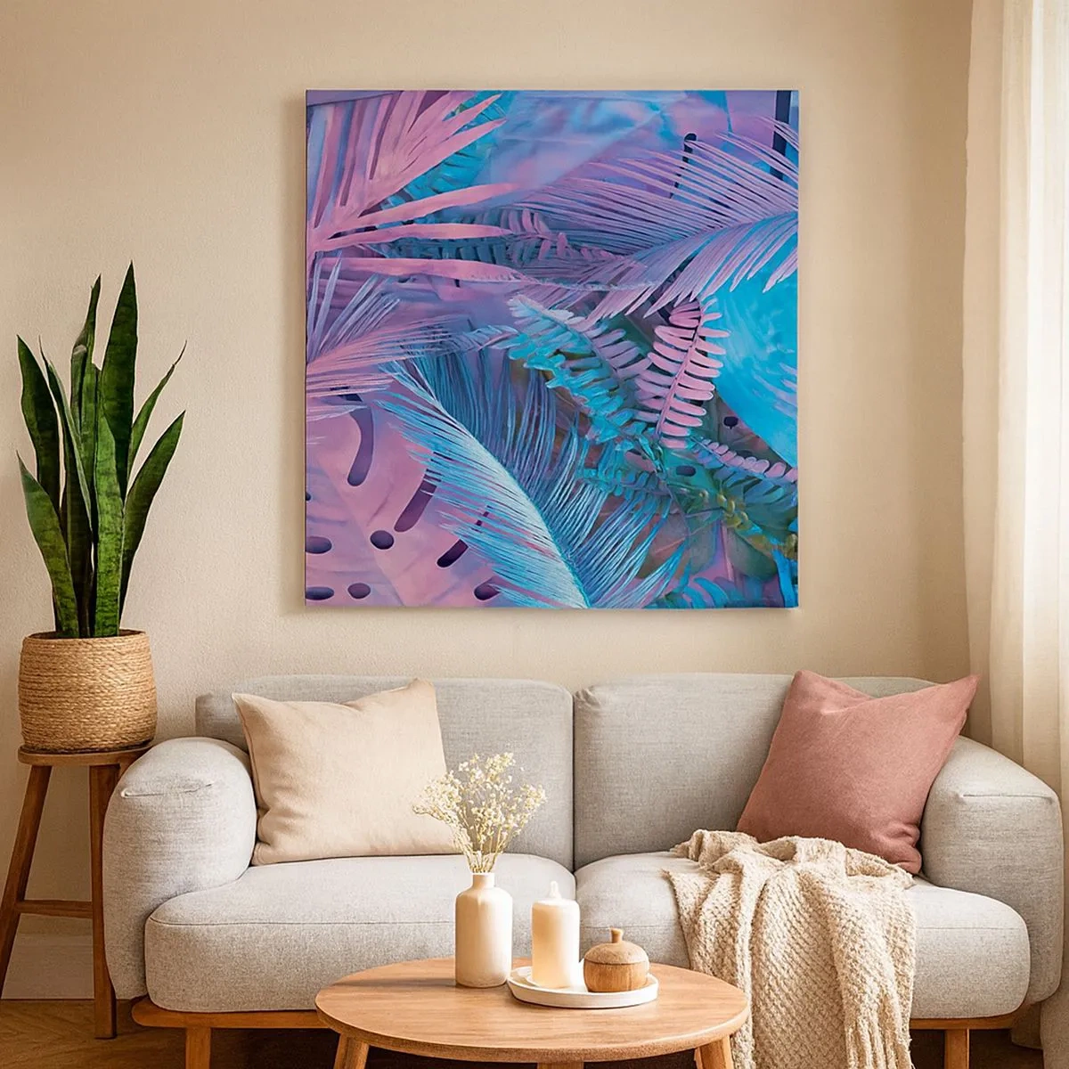 Impression sur toile - Image sur toile - Les tropiques en rose et bleu - 30x30 cm