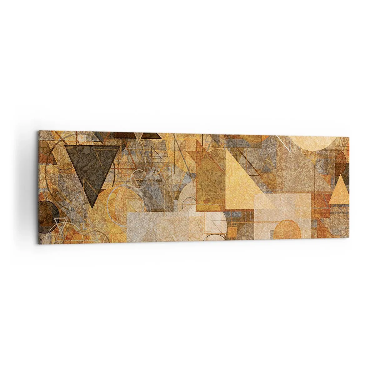 Impression sur toile - Image sur toile - Figures géométriques abstraites aux tons chauds - 160x50cm - Étude cubique de marron - Décoration murale moderne pour le salon et la chambre ARTTOR