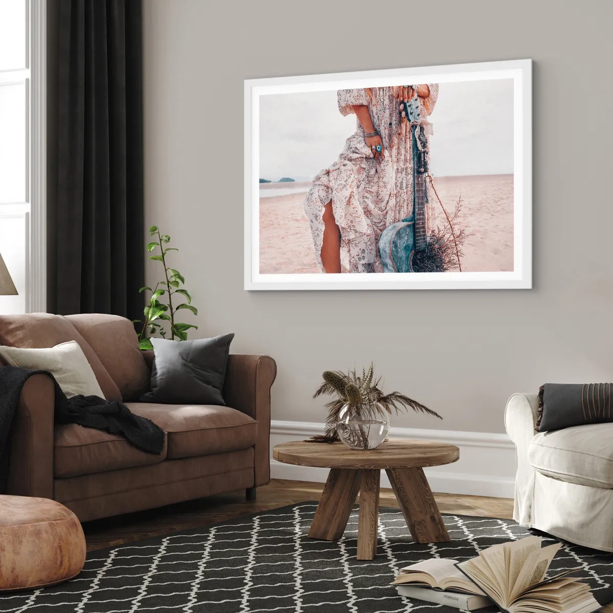 Affiche dans un cadre blanc - Poster - Enfant de fleur en route - 91x61 cm