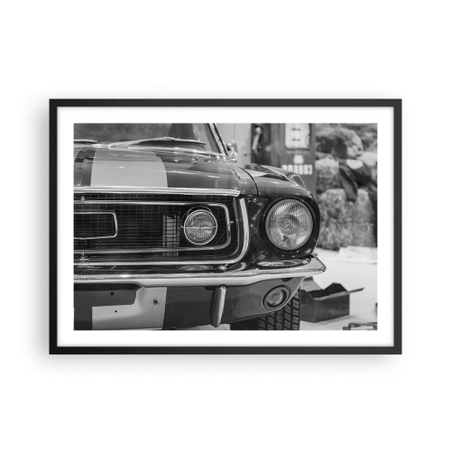 Affiche dans un cadre noir - Poster - Capot de voiture classique noir et blanc - 70x50cm - Conduire dur - Décoration murale moderne pour le salon et la chambre ARTTOR