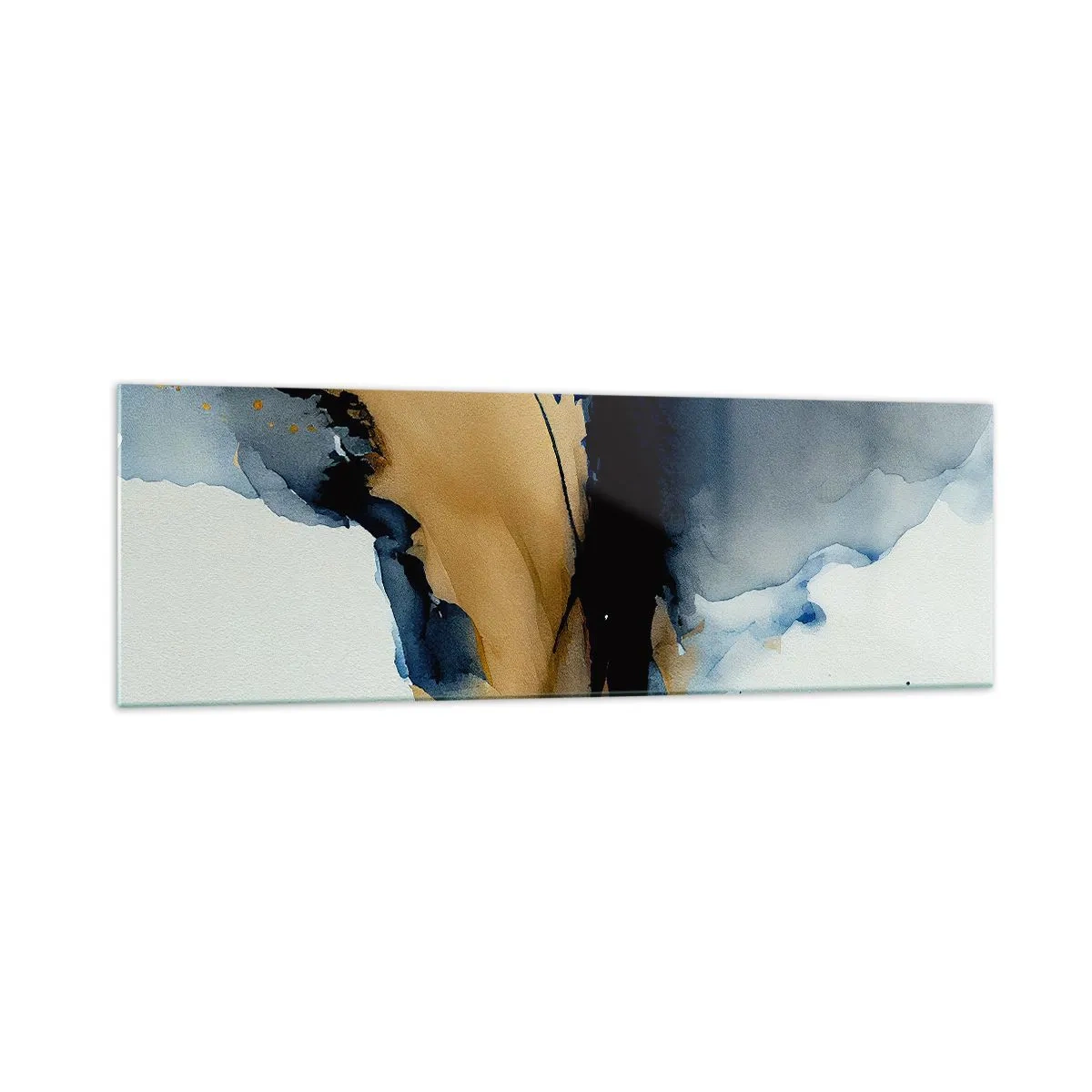 Impression sur verre - Image sur verre - Une composition abstraite dans les tons bleu marine et or - 160x50cm - Derrière le rideau - Décoration murale moderne pour le salon et la chambre ARTTOR