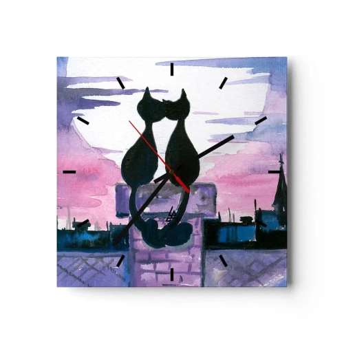 Horloge murale - Pendule murale - Chats noirs sur un toit au clair de lune dans un décor aquarelle - 30x30cm - Rendez-vous sous la lune - Décoration murale moderne pour le salon et la chambre ARTTOR