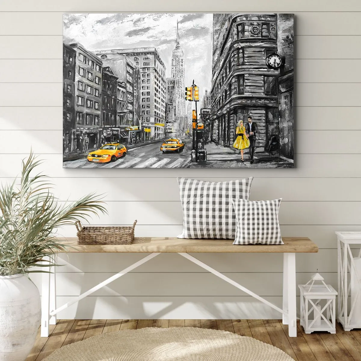 Impression sur toile - Image sur toile - Rue de New York aux accents jaunes - 120x80cm - Une histoire new-yorkaise - Décoration murale moderne pour le salon et la chambre ARTTOR