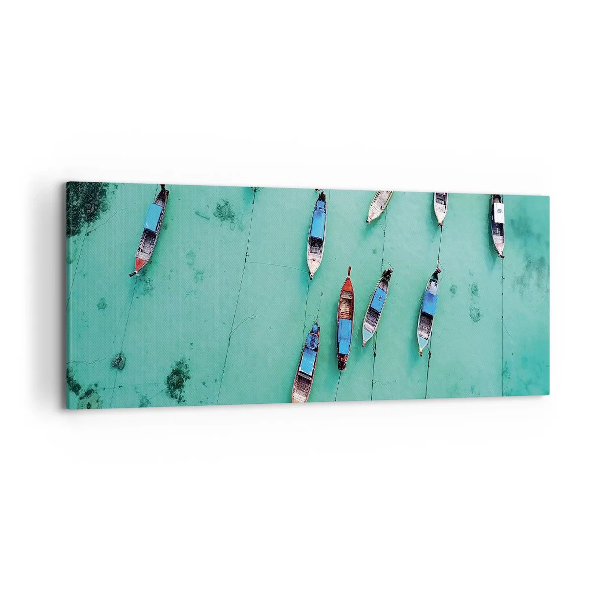 Impression sur toile - Image sur toile - Vue aérienne de bateaux sur une eau turquoise - 120x50cm - Dans une attente jouyeuse - Décoration murale moderne pour le salon et la chambre ARTTOR