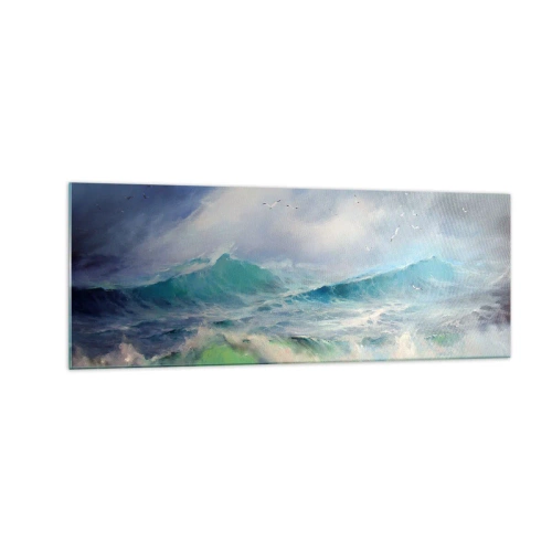 Impression sur verre - Image sur verre - De grosses vagues sur l'océan - 140x50cm - "Le tourbillon hurlait de triomphe..." - Décoration murale moderne pour le salon et la chambre ARTTOR