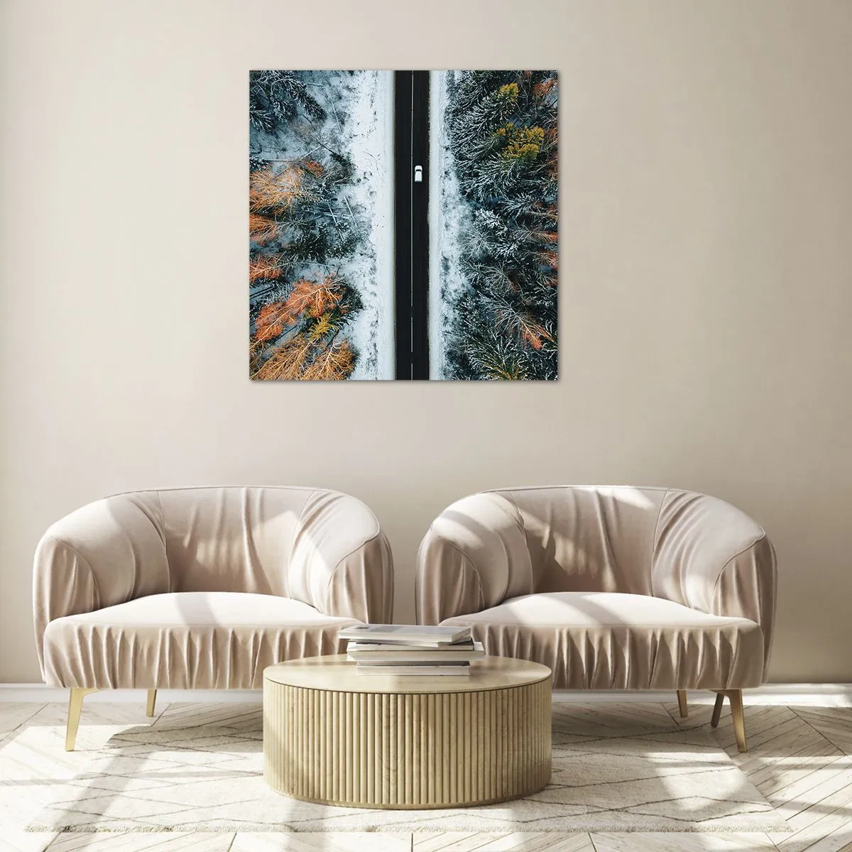 Impression sur verre - Image sur verre - Couper à travers la forêt d'hiver - 30x30 cm