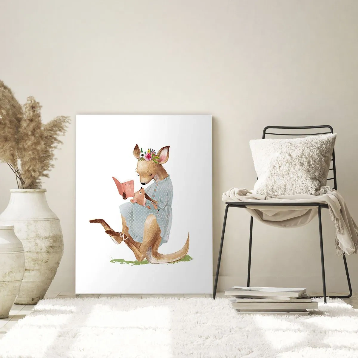 Impression sur verre - Image sur verre - Kanga lisant un livre avec un bébé - 80x120cm - Lis-moi maman - Décoration murale moderne pour le salon et la chambre ARTTOR