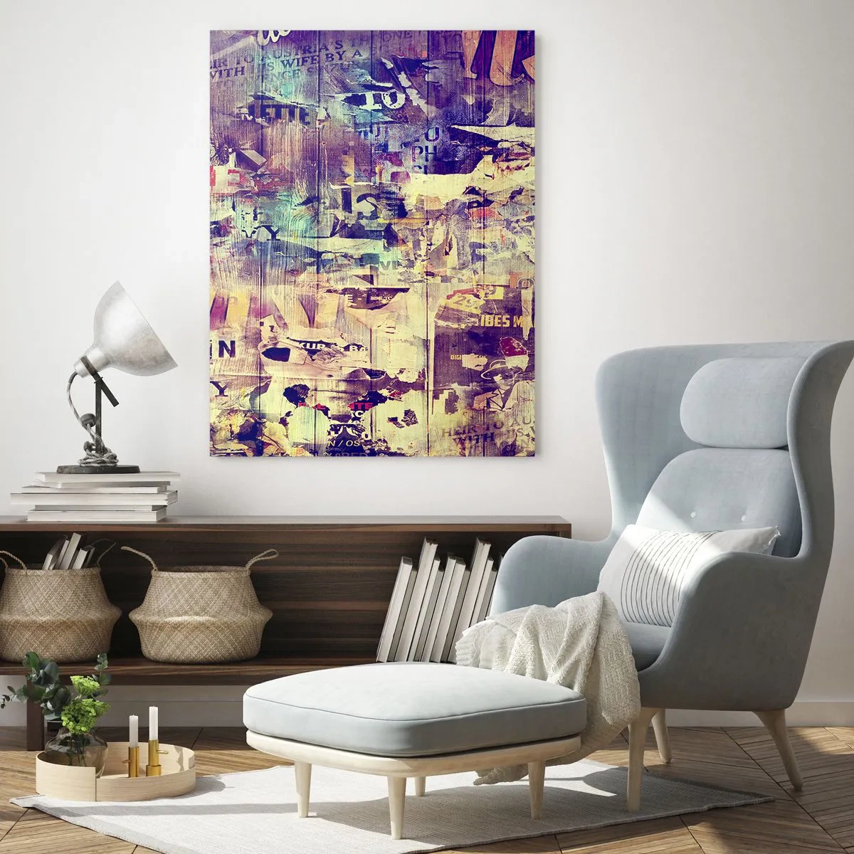 Impression sur verre - Image sur verre - Composition abstraite avec des textures urbaines et des graffitis - 50x70cm - Et c'est tout ce qu'il y a à faire - Décoration murale moderne pour le salon et la chambre ARTTOR