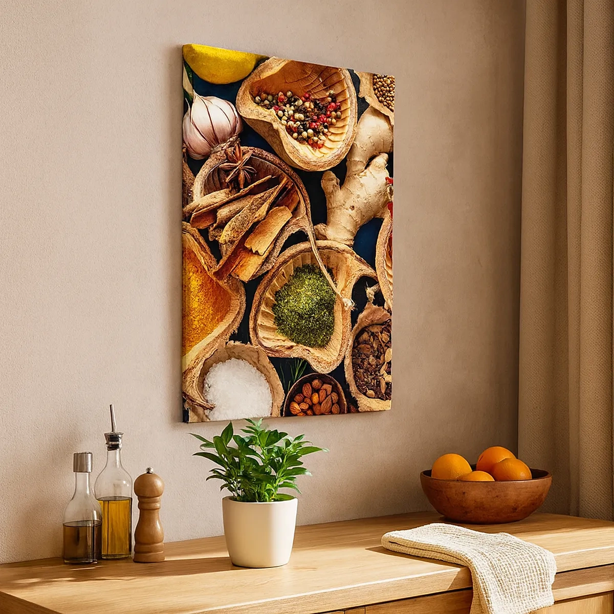 Impression sur toile - Image sur toile - Bols d'épices de différentes couleurs - 50x70cm - Prends ce que tu veux - Décoration murale moderne pour le salon et la chambre ARTTOR