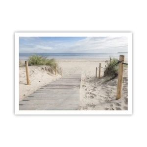 Affiche - Poster - Un chemin de planches menant à une plage de sable - 100x70cm - A l'horizon - Décoration murale moderne pour le salon et la chambre ARTTOR