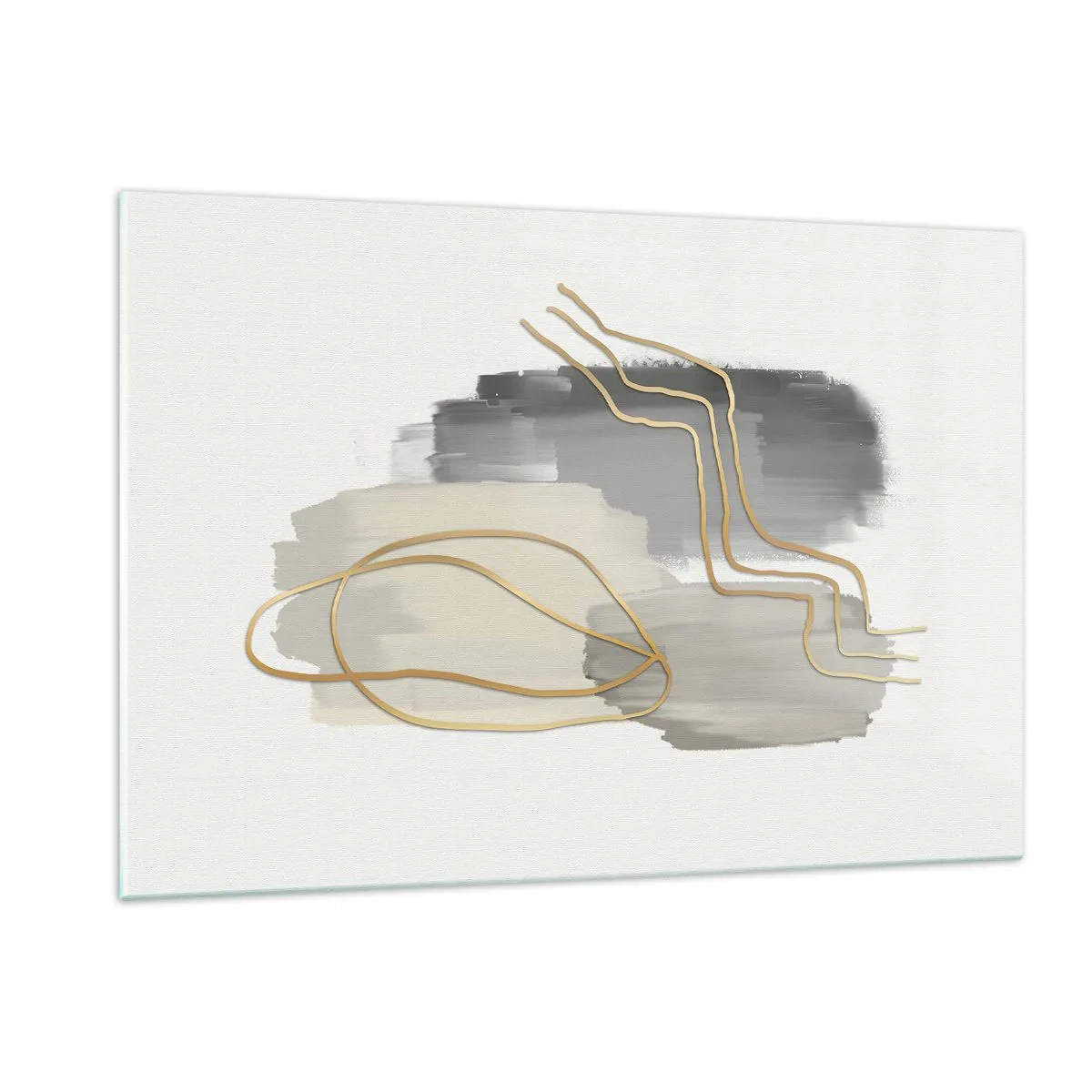 Impression sur verre - Image sur verre - Abstraction avec des taches grises et des lignes dorées sur un fond clair - 120x80cm - Durée et mouvement - Décoration murale moderne pour le salon et la chambre ARTTOR