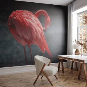 Papier Peint Photo Premium Canvas - Poème cramoisi de la nature - Flamant, Oiseau, Nature - 300x210 cm