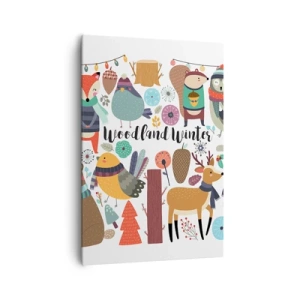 Impression sur toile - Image sur toile - Animaux de la forêt d'hiver dans des graphismes colorés - 70x100cm - Un monde de conte de fées en forêt - Décoration murale moderne pour le salon et la chambre ARTTOR