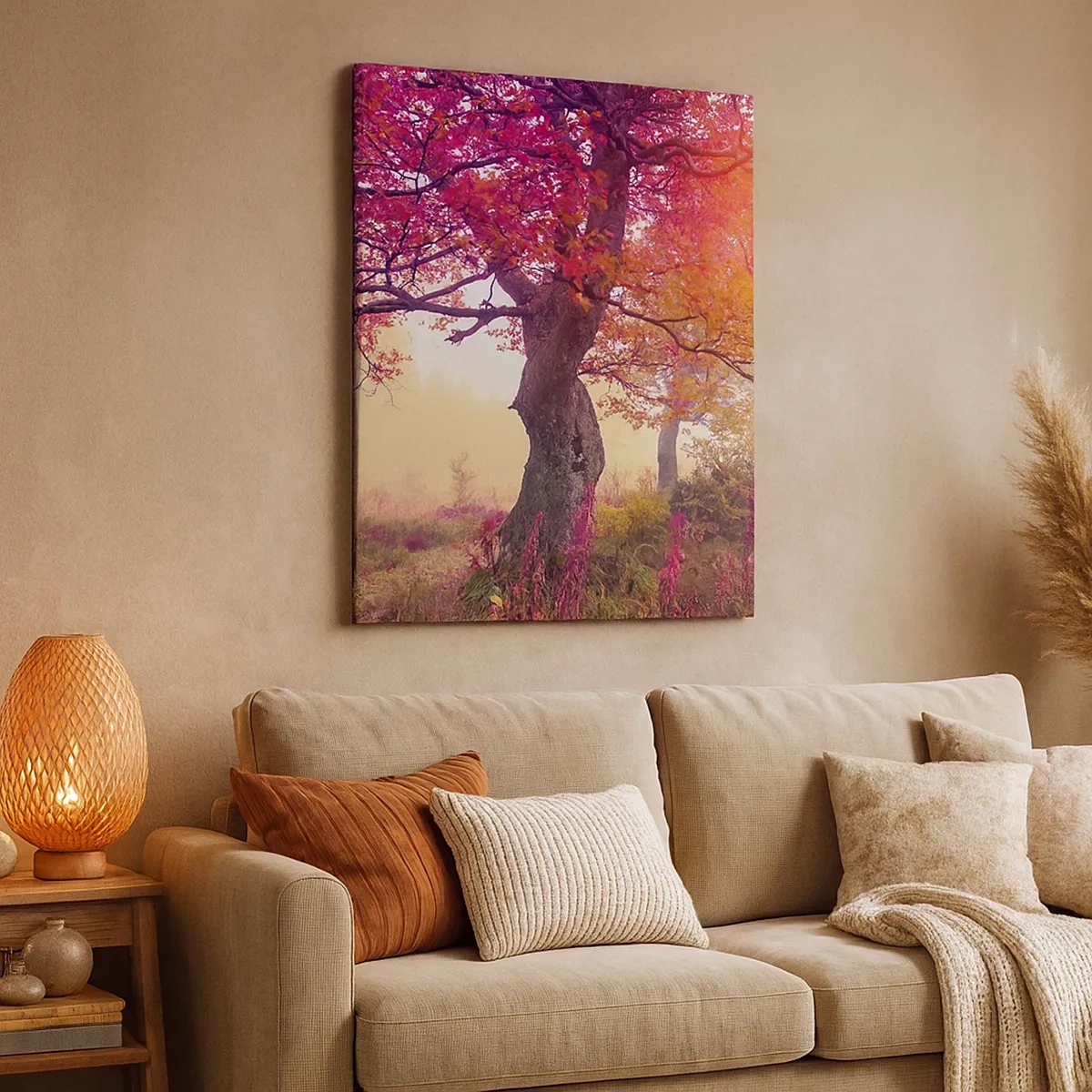 Impression sur toile - Image sur toile - Paysage d'automne avec des arbres aux couleurs intenses - 50x70cm - Frénésie de floraison - Décoration murale moderne pour le salon et la chambre ARTTOR