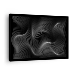 Impression sur toile - Image sur toile - Lignes blanches abstraites sur fond noir - 70x50cm - Danse de lumière dans l'espace - Décoration murale moderne pour le salon et la chambre ARTTOR