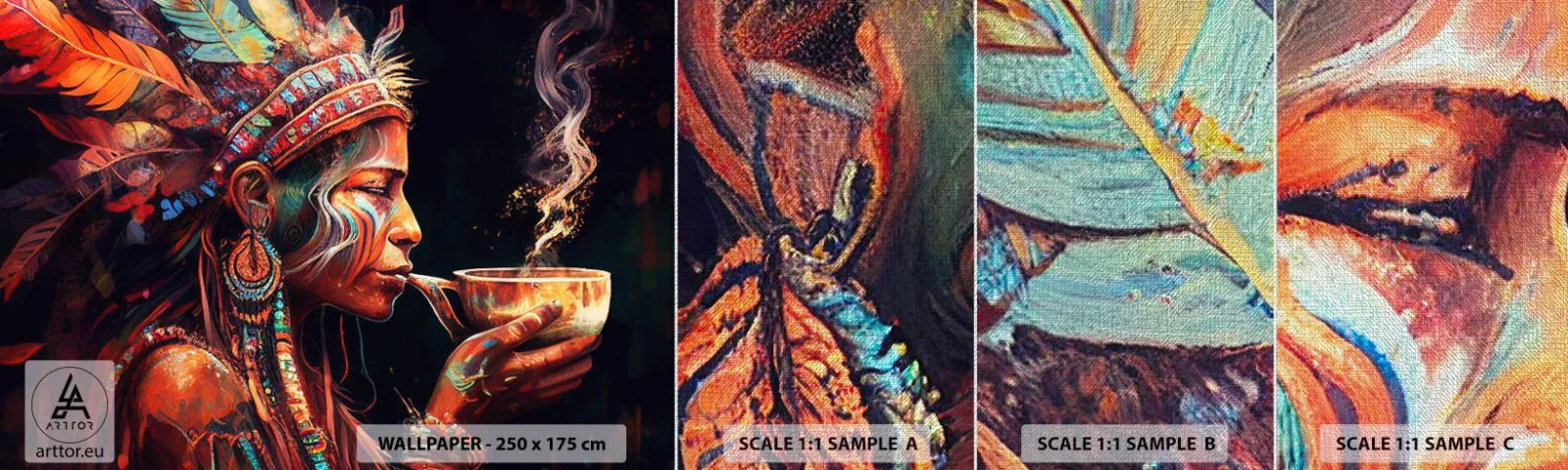 Échantillon de Papier Peint Premium Canvas - Rituel magique - Chaman, Indien, Ayahuasca - 100x30 cm