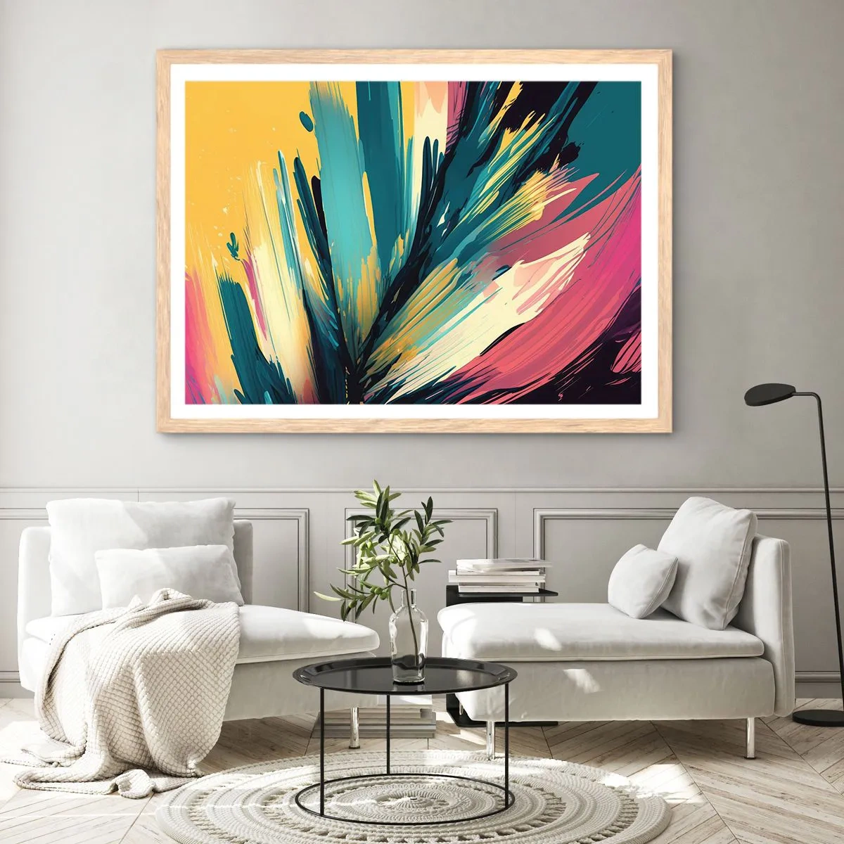 Affiche dans un chêne clair - Poster - Composition – une explosion de joie - 100x70 cm